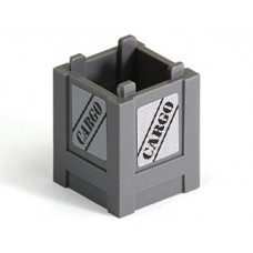 Part 61780pb002 Dark Bluish Gray Container, Box 2 x 2 x 2 - Top Opening with Black 'CARGO' Pattern on Four Sides (Stickers) - Set 7733 